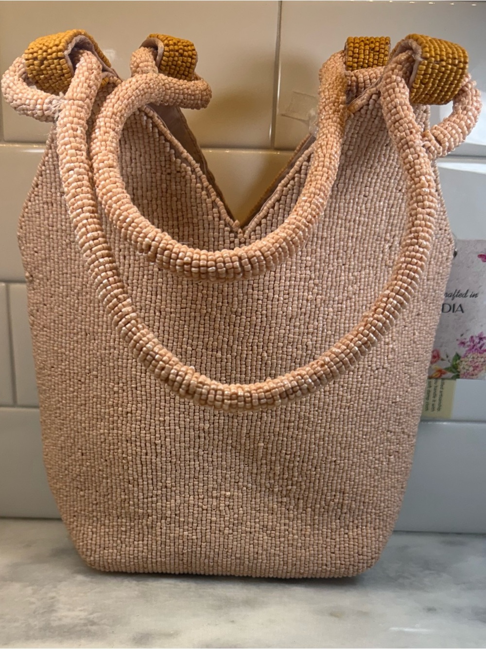 New Release Handcrafted in India Pink Woman Beach Scene Beaded Bag Viral TikTok - Picture 3 of 6